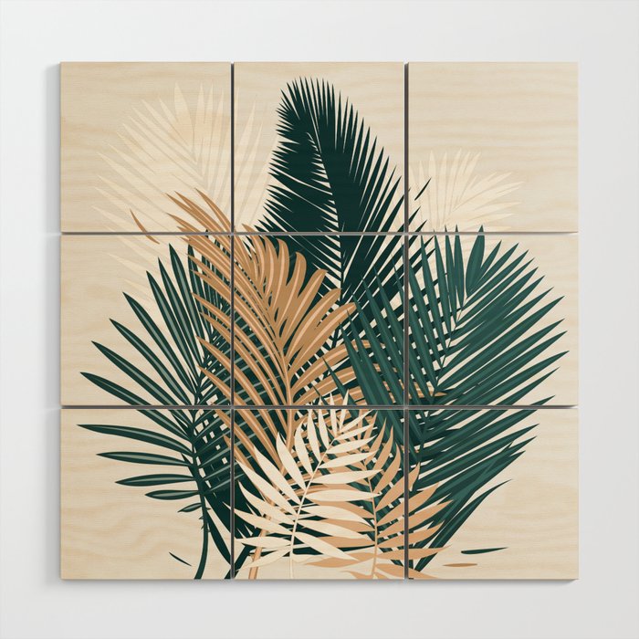 Gold And Green Palm Leaves Wood Wall Art