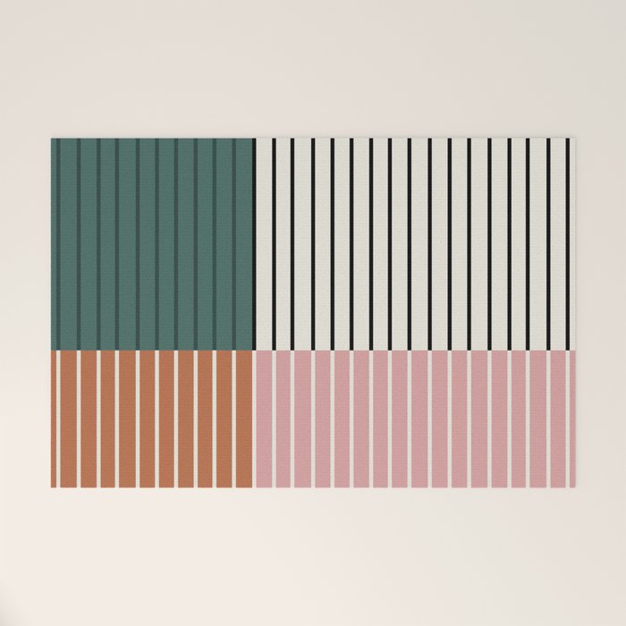 Color Block Line Abstract V Colorful Retro Welcome Mat