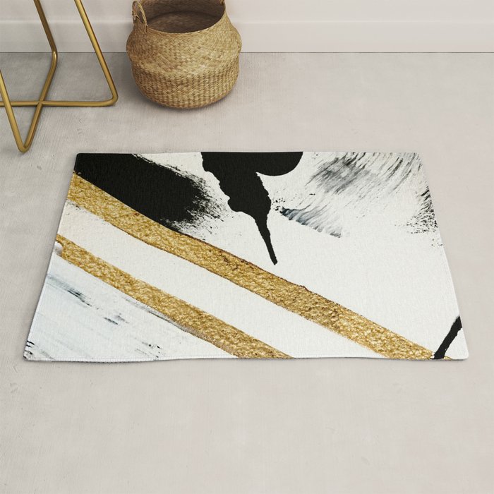 Armor [8]: A Minimal Abstract Piece In Black White And Gold By Alyssa Hamilton Art Rug