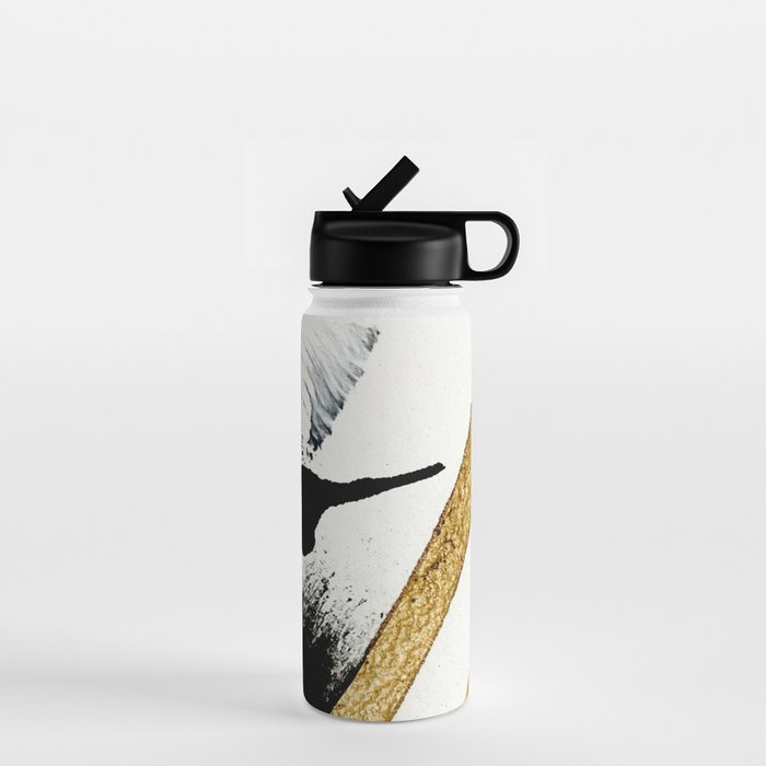 Armor [8]: A Minimal Abstract Piece In Black White And Gold By Alyssa Hamilton Art Water Bottle