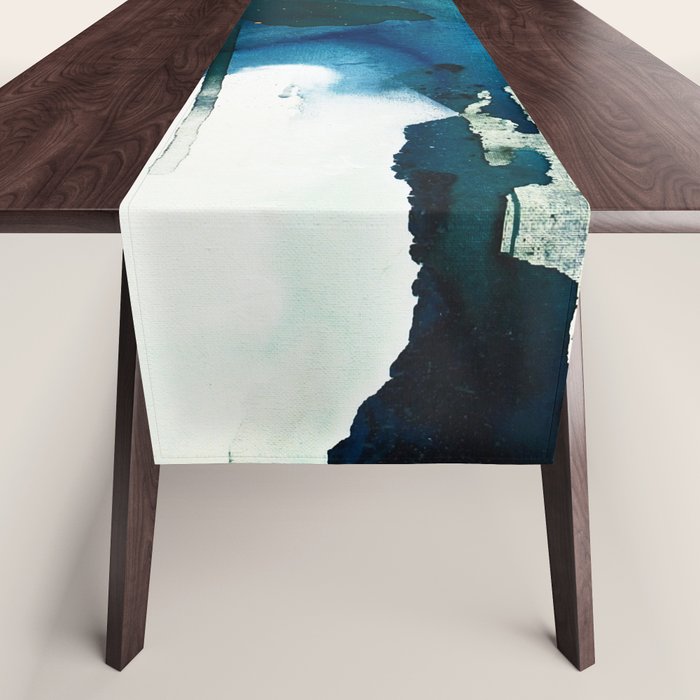 Untamed: A Pretty, Minimal, Abstract Painting In Blue, White And Gold By Alyssa Hamilton Art  Table Runner
