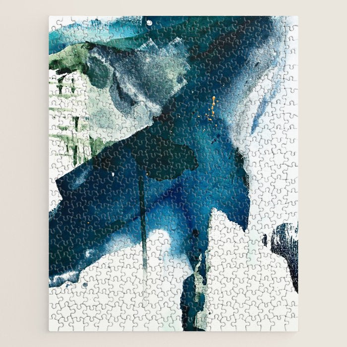 Untamed: A Pretty, Minimal, Abstract Painting In Blue, White And Gold By Alyssa Hamilton Art  Jigsaw Puzzle