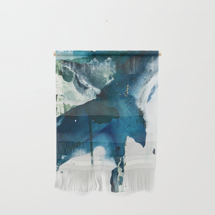 Untamed: A Pretty, Minimal, Abstract Painting In Blue, White And Gold By Alyssa Hamilton Art  Wall Hanging