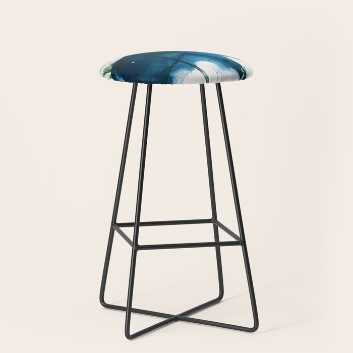 Untamed: A Pretty, Minimal, Abstract Painting In Blue, White And Gold By Alyssa Hamilton Art  Stool