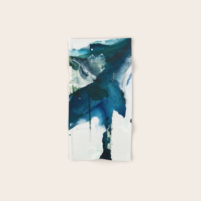 Untamed: A Pretty, Minimal, Abstract Painting In Blue, White And Gold By Alyssa Hamilton Art  Bath Towel
