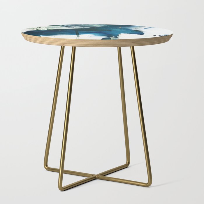 Untamed: A Pretty, Minimal, Abstract Painting In Blue, White And Gold By Alyssa Hamilton Art  Side Table