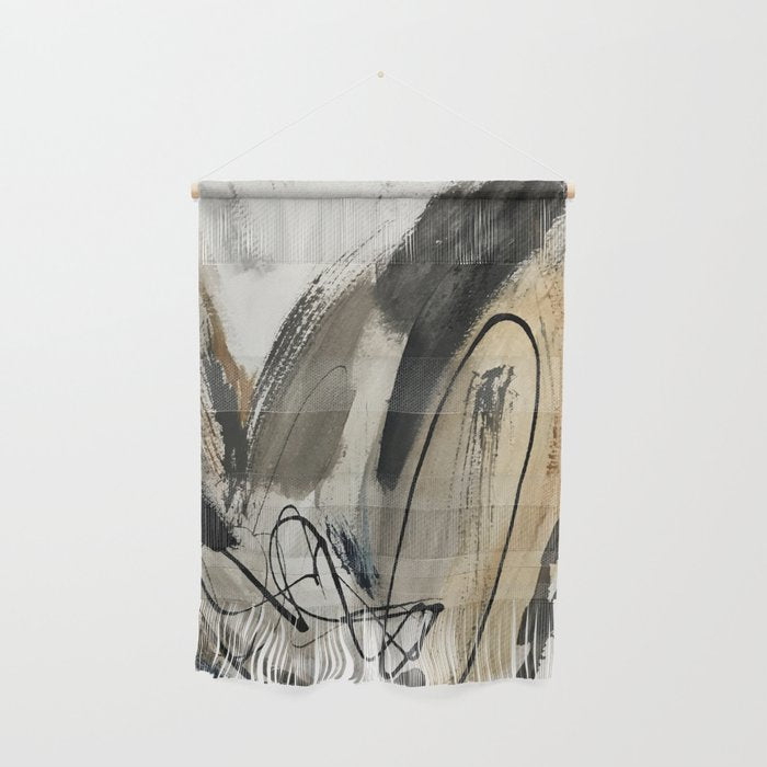 Drift [5]: A Neutral Abstract Mixed Media Piece In Black, White, Gray, Brown Wall Hanging
