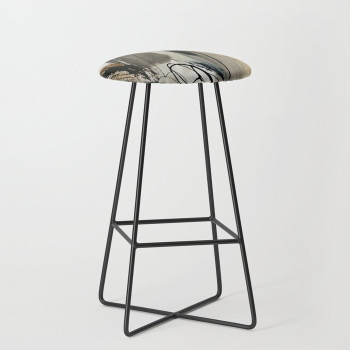 Drift [5]: A Neutral Abstract Mixed Media Piece In Black, White, Gray, Brown Stool
