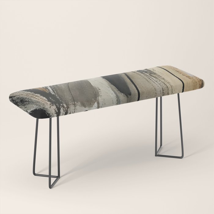 Drift [5]: A Neutral Abstract Mixed Media Piece In Black, White, Gray, Brown Bench