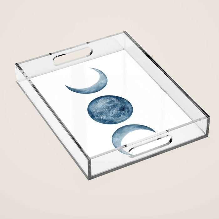 Blue Moon Phases Watercolor Acrylic Tray