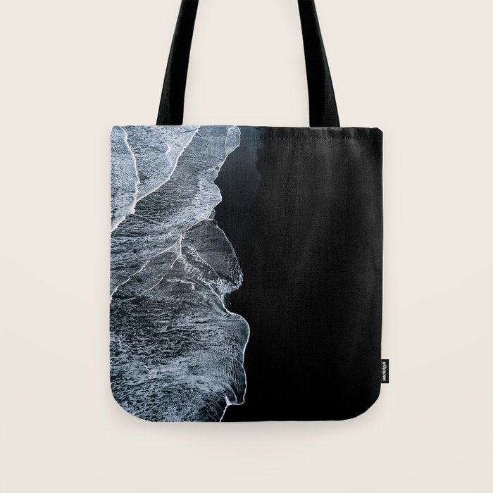 Waves On A Black Sand Beach In Iceland - Minimalist Landscape Photography Tote Bag