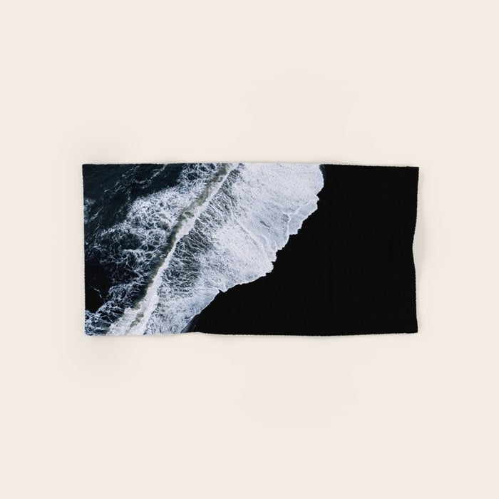 Waves Crashing On A Black Sand Beach - Minimal Landscape Photography Bath Towel
