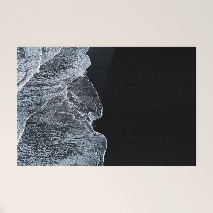 Waves On A Black Sand Beach In Iceland - Minimalist Landscape Photography Welcome Mat