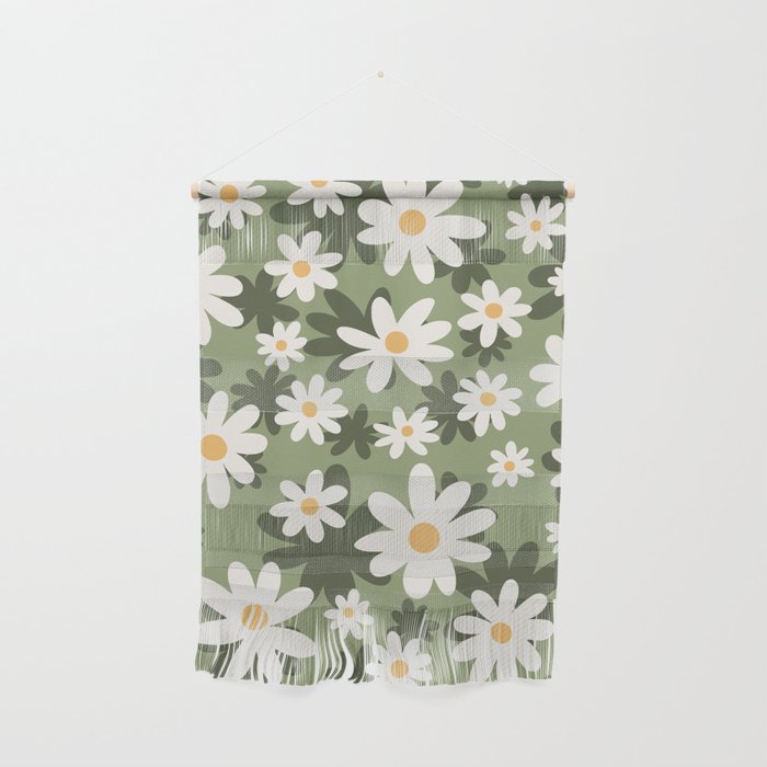 Flower Market London, Retro Daisies Print, Green Ditsy Pattern Wall Hanging