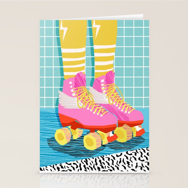 The Right Stuff - Retro Throwback 80s Style Rollerskates Skating Rink Trendy 1980'S Stationery Card