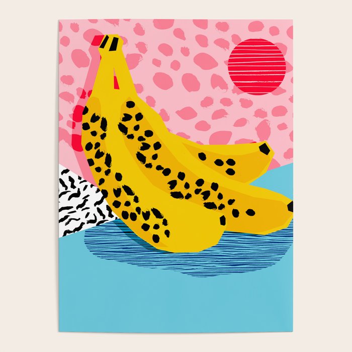What It Is - Memphis Throwback Banana Fruit Retro Minimal Pattern Neon Bright 1980s 80s Style Art Poster