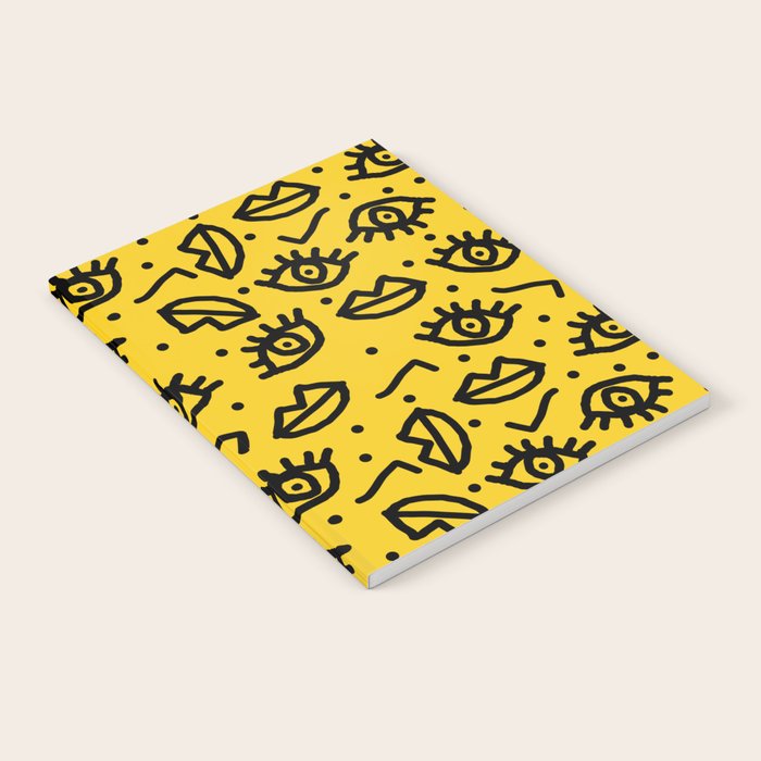Face Time - Retro Throwback Minimal Pattern Eyes Faces 1980s 80s Vintage Memphis Drawing Monochrome Notebook