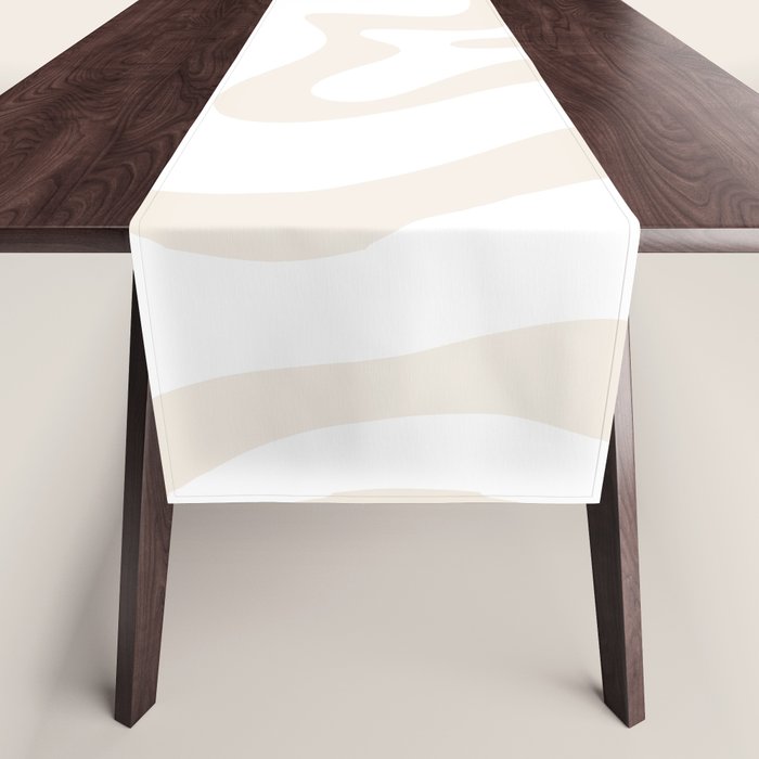 Liquid Swirl Abstract Pattern In Pale Beige And White Table Runner