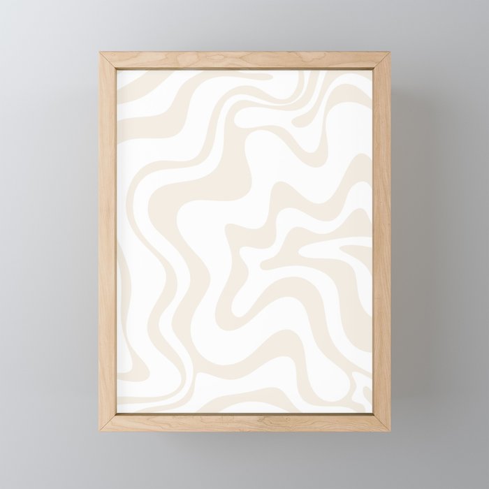 Liquid Swirl Abstract Pattern In Pale Beige And White Mini Art Print
