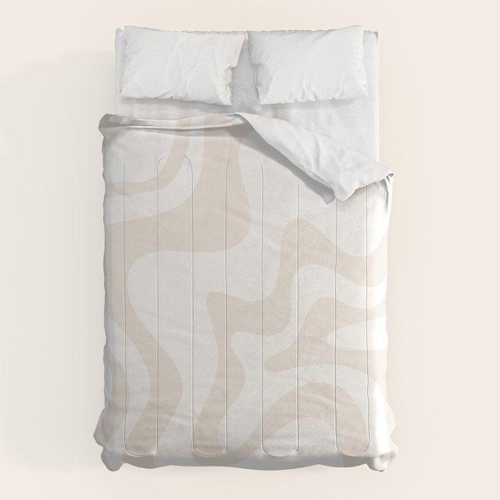 Liquid Swirl Abstract Pattern In Pale Beige And White Comforter