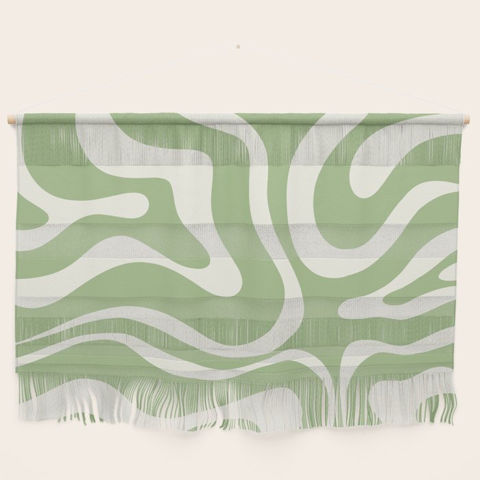 Modern Liquid Swirl Abstract Pattern In Light Sage Green And Cream Wall Hanging