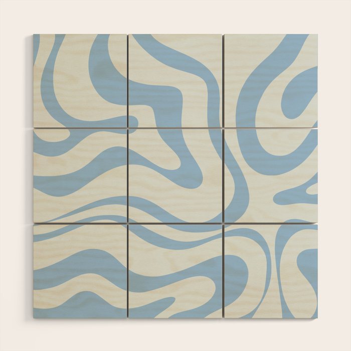 Soft Liquid Swirl Abstract Pattern Square In Powder Blue Wood Wall Art