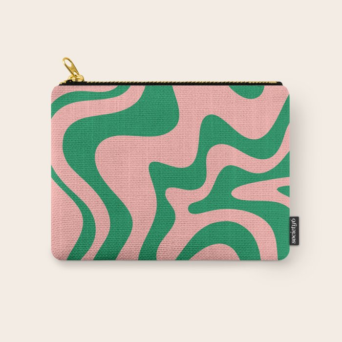 Liquid Swirl Retro Abstract Pattern In Pink And Bright Green Carry All Pouch
