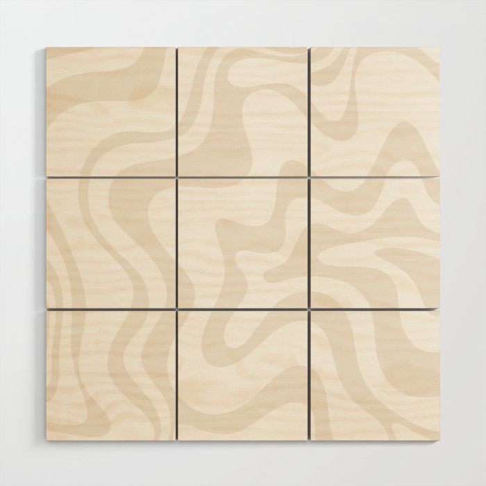 Liquid Swirl Abstract Pattern In Pale Beige And White Wood Wall Art
