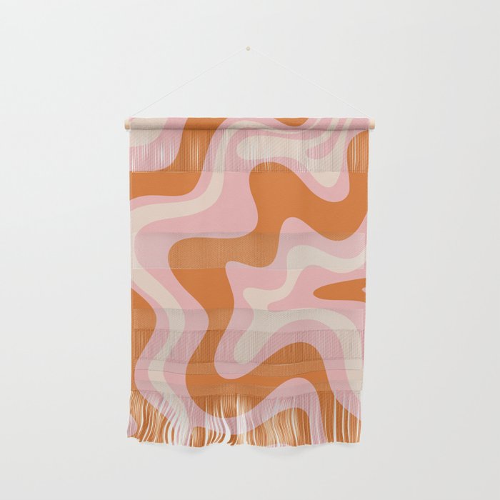Liquid Swirl Retro Abstract Pattern In Pink Orange Cream Wall Hanging