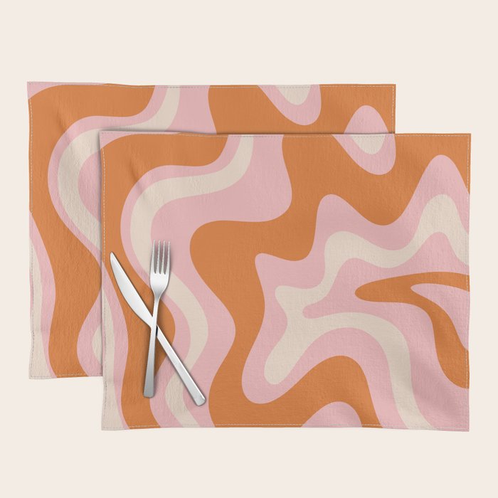 Liquid Swirl Retro Abstract Pattern In Pink Orange Cream Placemat