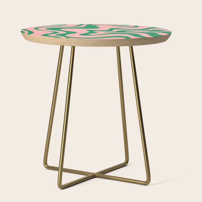 Liquid Swirl Retro Abstract Pattern In Pink And Bright Green Side Table