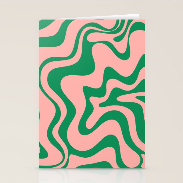 Liquid Swirl Retro Abstract Pattern In Pink And Bright Green Stationery Card