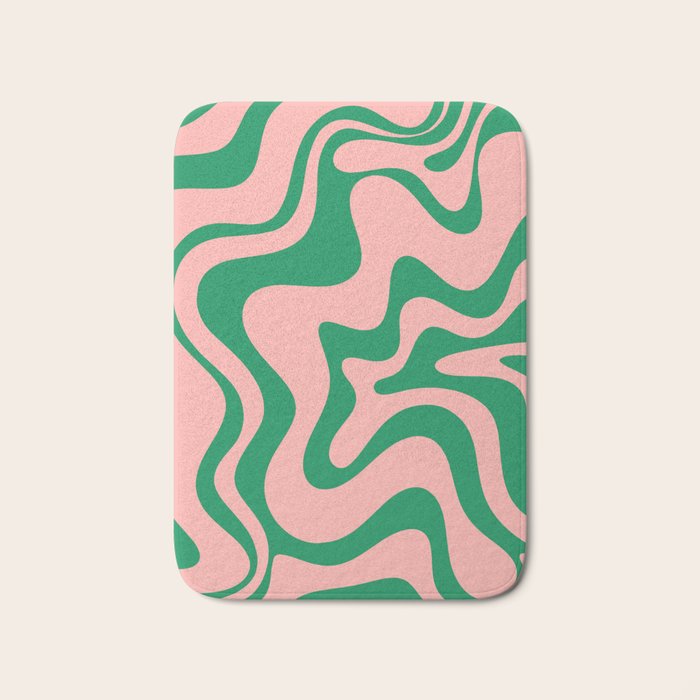 Liquid Swirl Retro Abstract Pattern In Pink And Bright Green Bath Mat