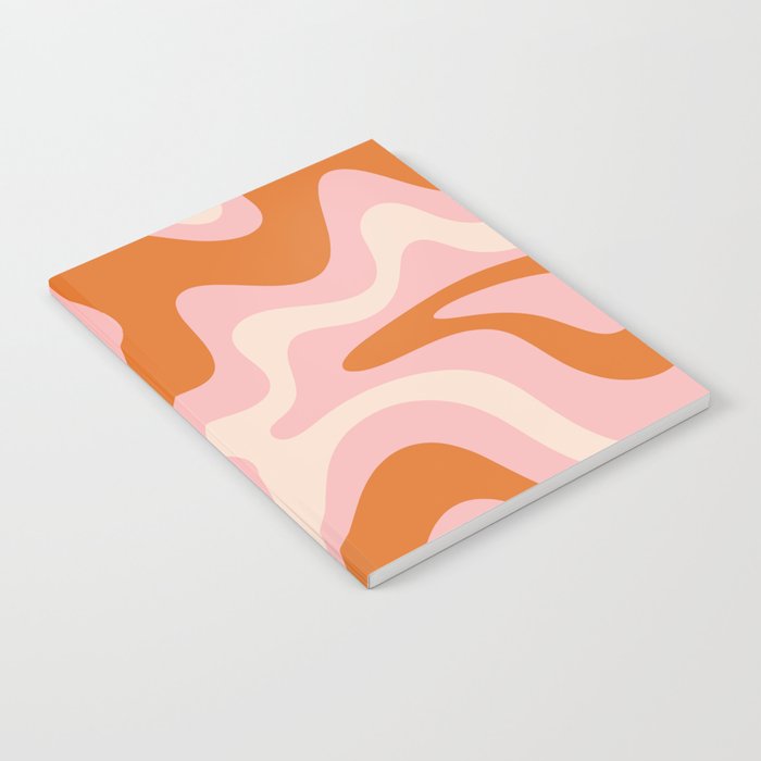 Liquid Swirl Retro Abstract Pattern In Pink Orange Cream Notebook
