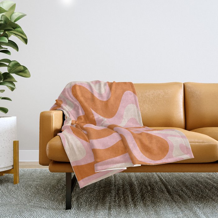 Liquid Swirl Retro Abstract Pattern In Pink Orange Cream Throw Blanket