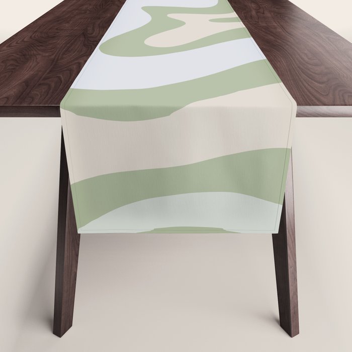 Liquid Swirl Contemporary Abstract Pattern In Light Sage Green Table Runner