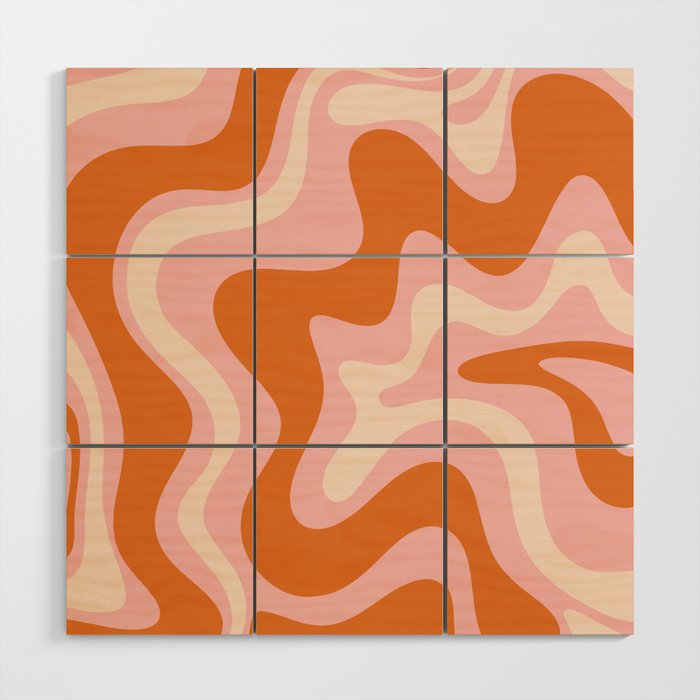 Liquid Swirl Retro Abstract Pattern In Pink Orange Cream Wood Wall Art