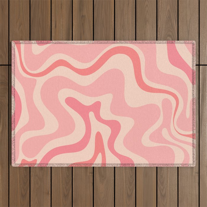 Retro Liquid Swirl Abstract In Soft Pink Outdoor Rug