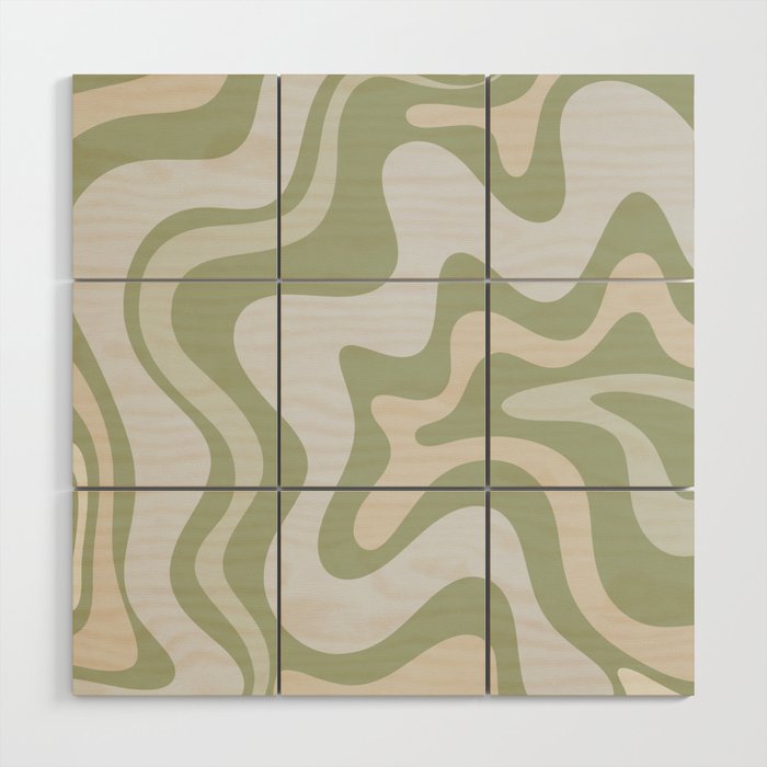 Liquid Swirl Contemporary Abstract Pattern In Light Sage Green Wood Wall Art