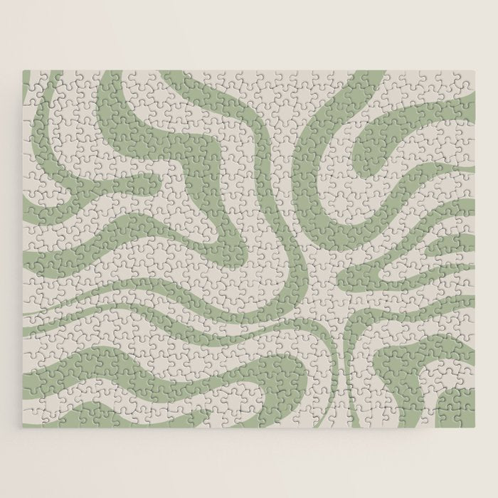 Liquid Swirl Abstract Pattern In Almond And Sage Green Jigsaw Puzzle