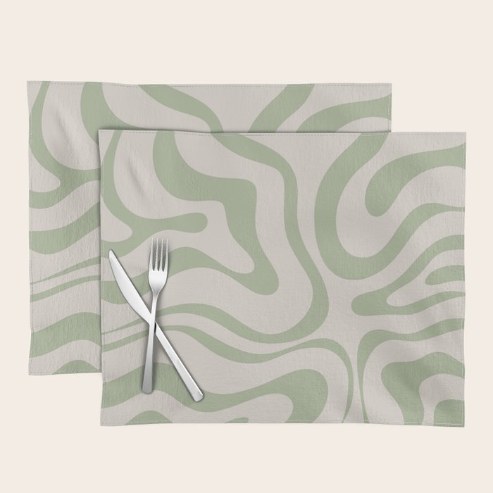 Liquid Swirl Abstract Pattern In Almond And Sage Green Placemat