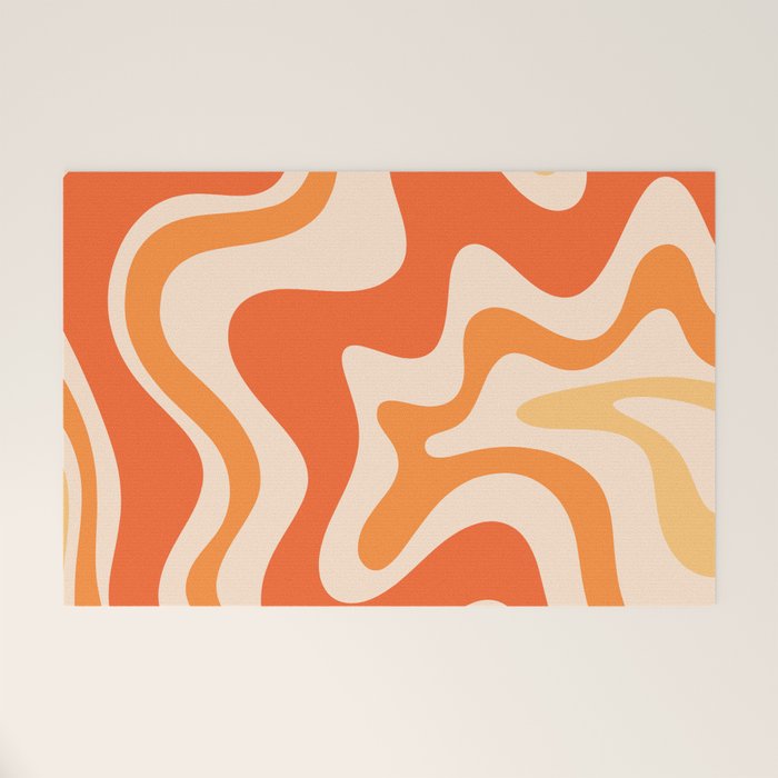 Tangerine Liquid Swirl Retro Abstract Pattern Welcome Mat