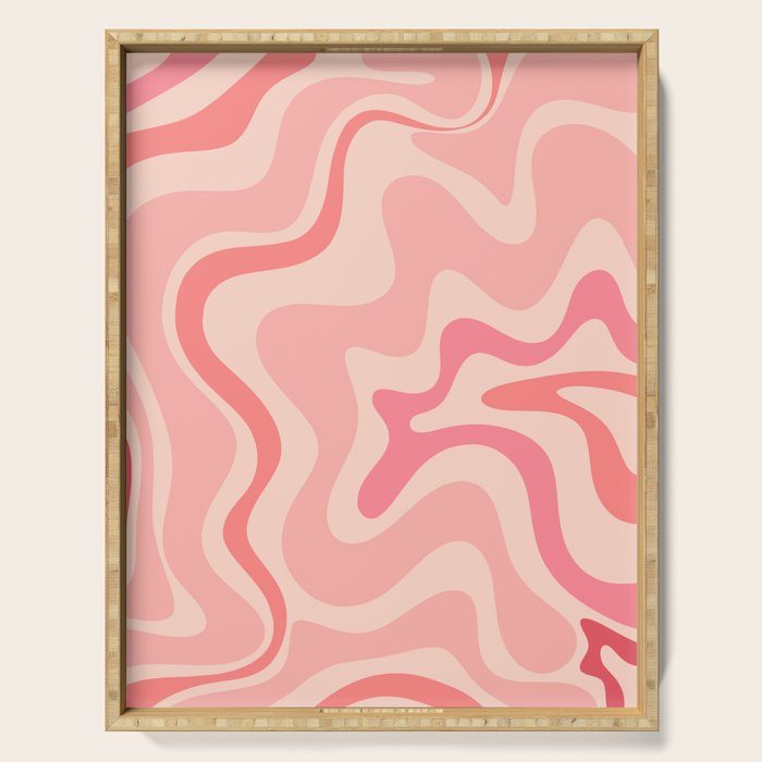 Retro Liquid Swirl Abstract In Soft Pink Serving Tray