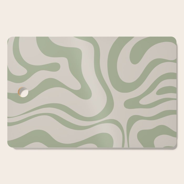 Liquid Swirl Abstract Pattern In Almond And Sage Green Cutting Board