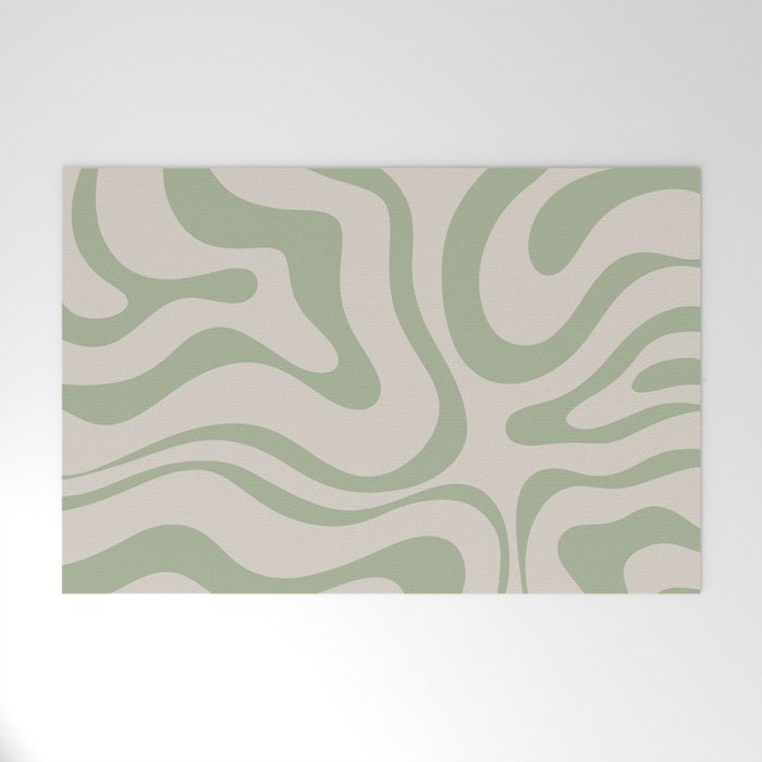 Liquid Swirl Abstract Pattern In Almond And Sage Green Welcome Mat