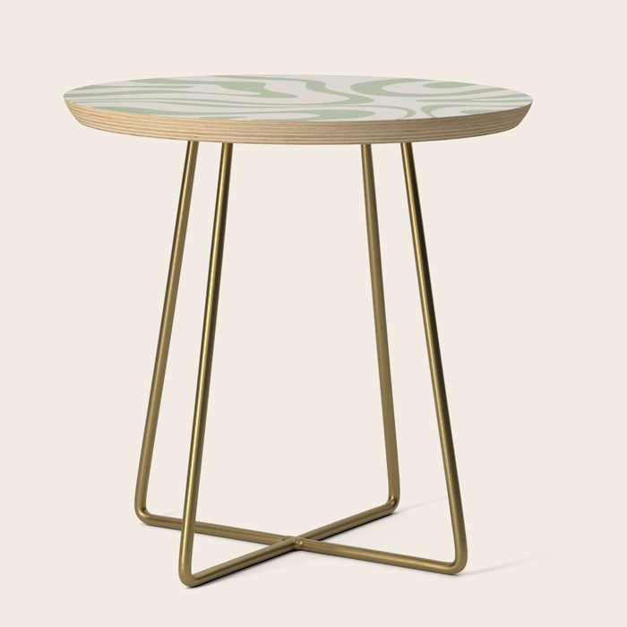 Liquid Swirl Abstract Pattern In Almond And Sage Green Side Table