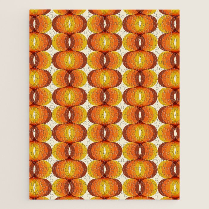 Orange, Brown, And Ivory Retro 1960s Wavy Pattern Jigsaw Puzzle