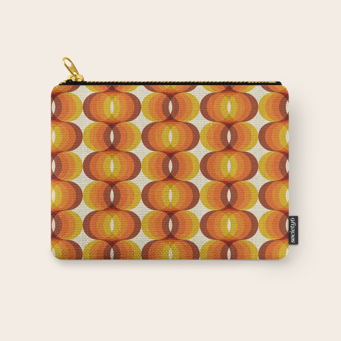 Orange, Brown, And Ivory Retro 1960s Wavy Pattern Carry All Pouch