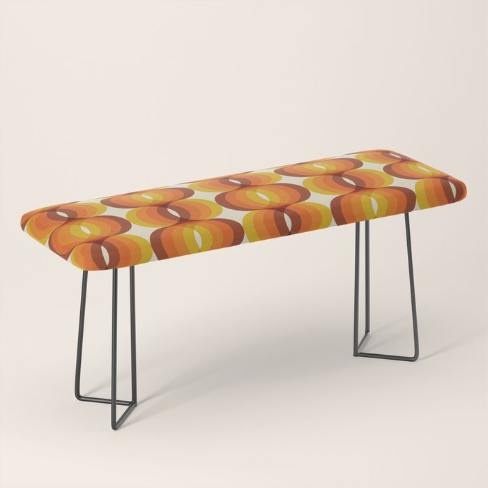 Orange, Brown, And Ivory Retro 1960s Wavy Pattern Bench