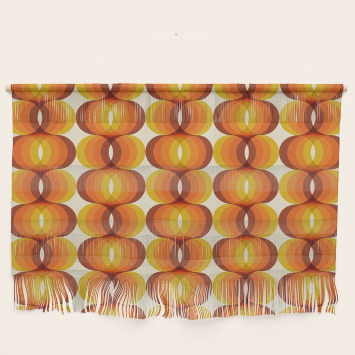 Orange, Brown, And Ivory Retro 1960s Wavy Pattern Wall Hanging